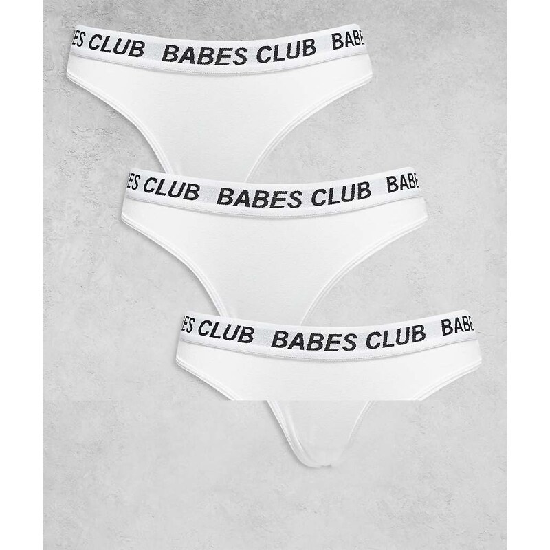 Brave Soul 3 pack babes club thongs with elastic waistband in white 112195566