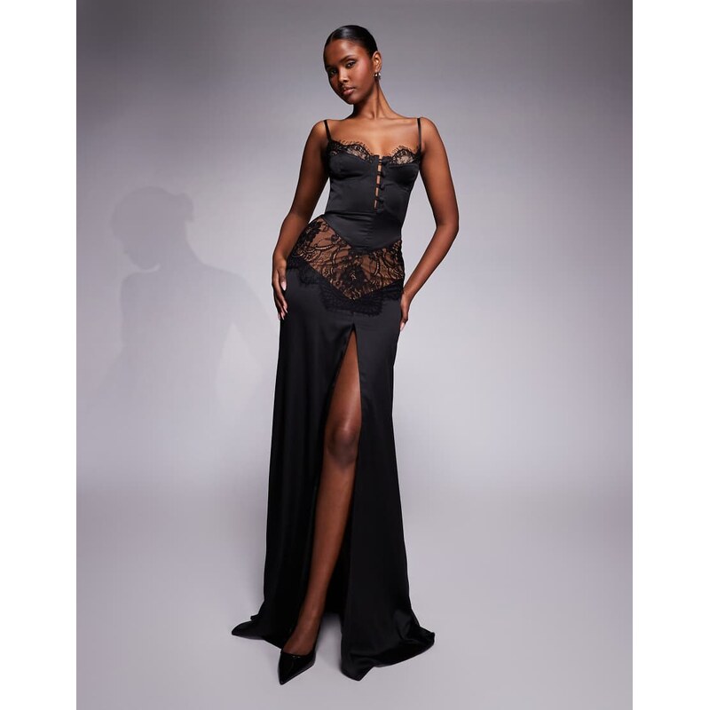 The Dolls House Circa Dolce satin maxi dress in black