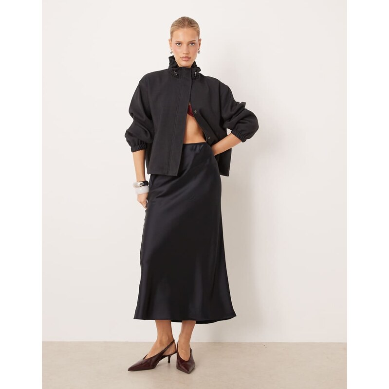 Mango satin maxi skirt in navy-Blue