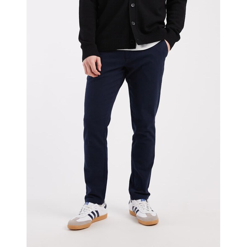Jack & Jones slim fit herringbone chino in navy-Blue