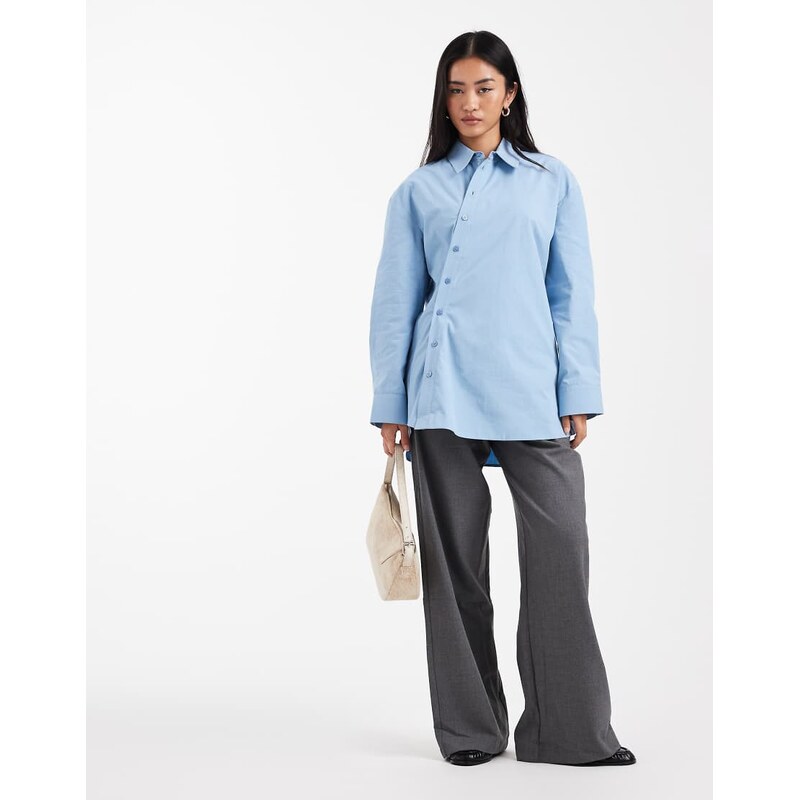 ASOS DESIGN oversized wrap over shirt in blue