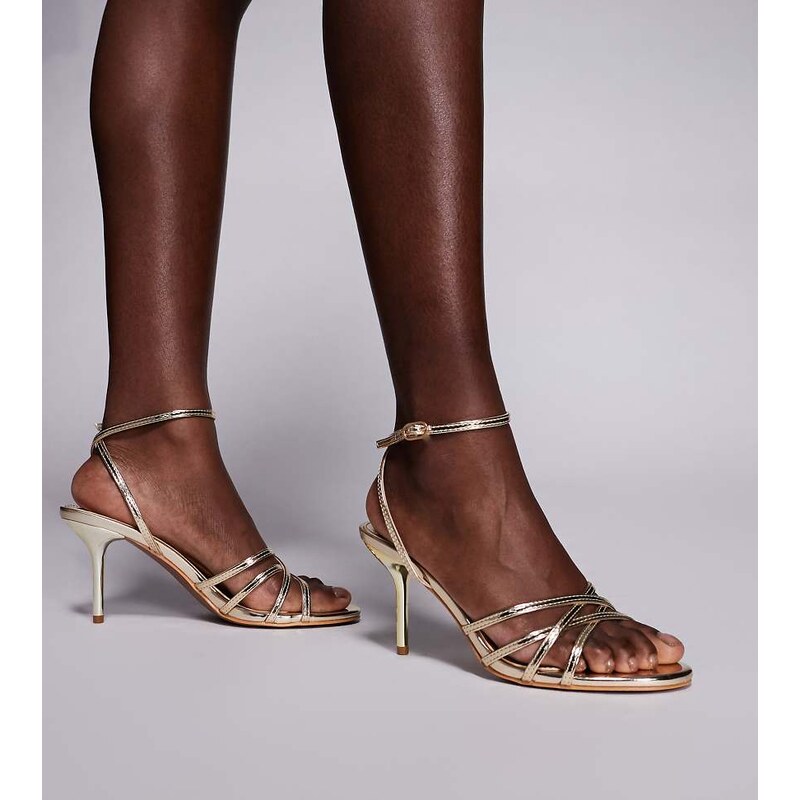 Public Desire Wide Fit Bethany strappy heeled sandals in gold 112279971