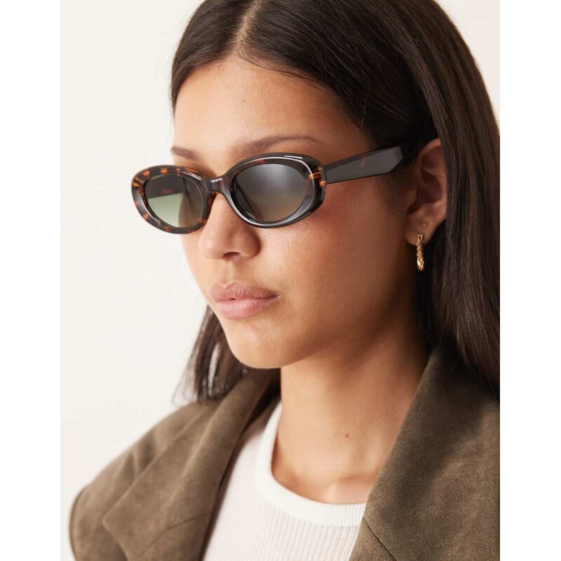 ASOS DESIGN oval sunglasses in tort with green lenses-Brown