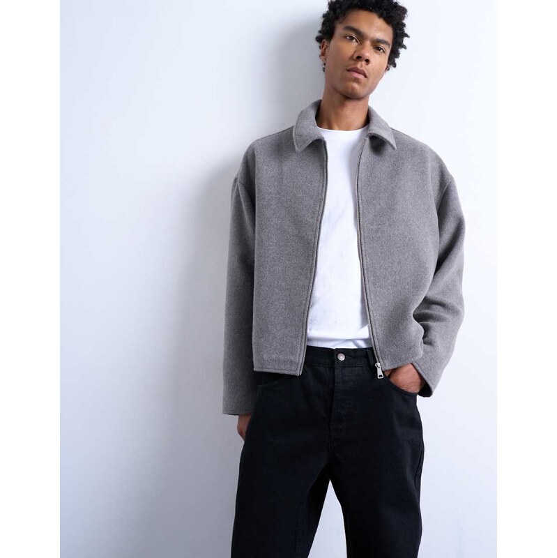 Topman wool blend jacket in charcoal-Grey