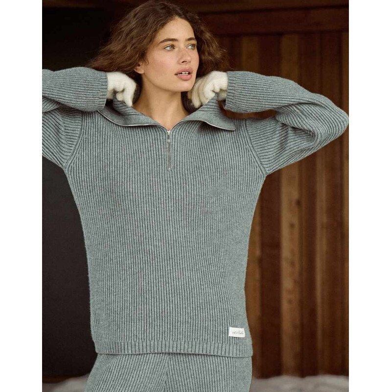 4th & Reckless ribbed knit quarter zip jumper co-ord in grey 112192072
