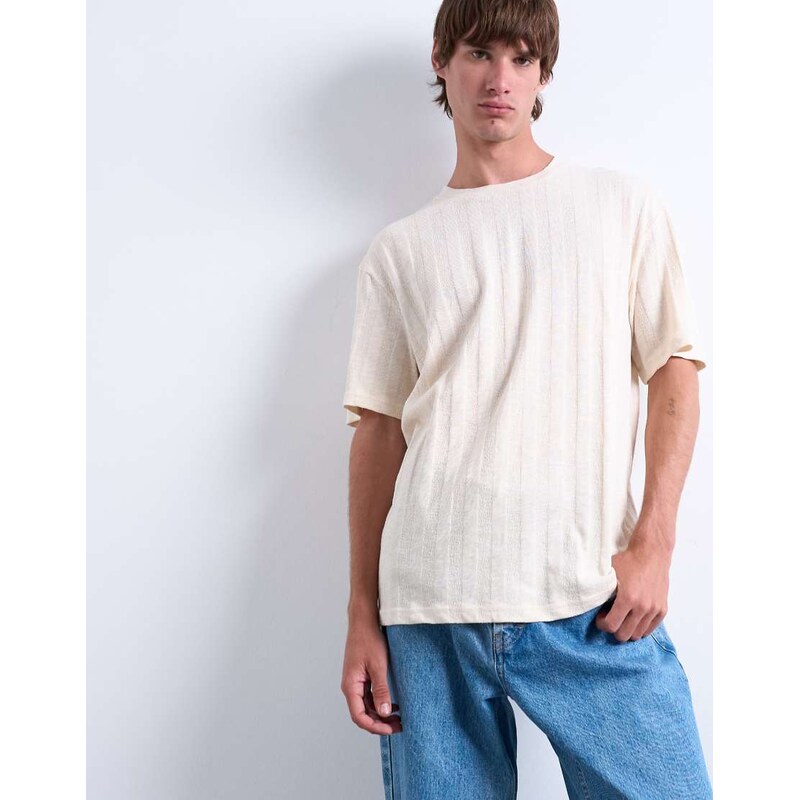 Topman relaxed fit t-shirt with vertical textured stripe in ecru