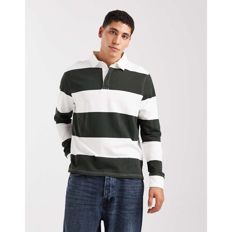 Brave Soul rugby sweatshirt in white and green stripe