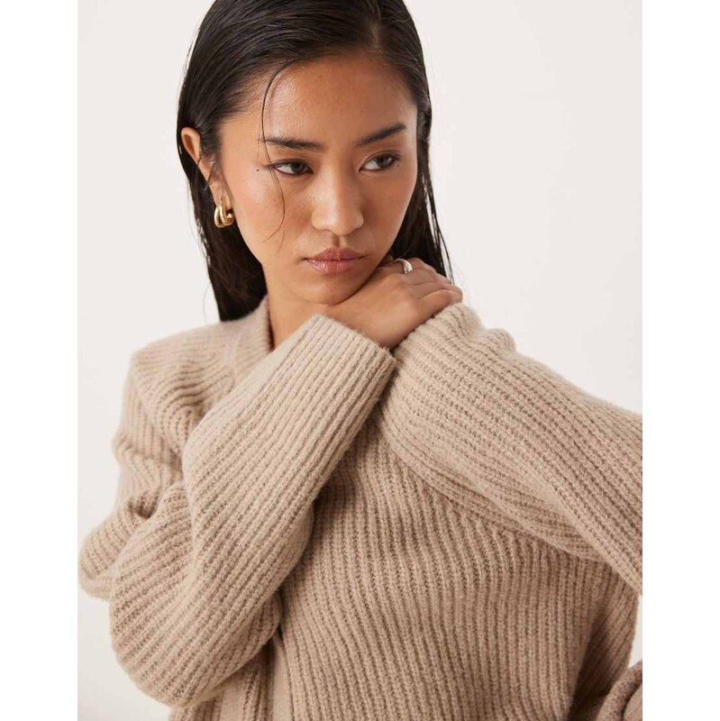 Abercrombie & Fitch crew neck button up cardigan in oatmeal-Neutral 112195572