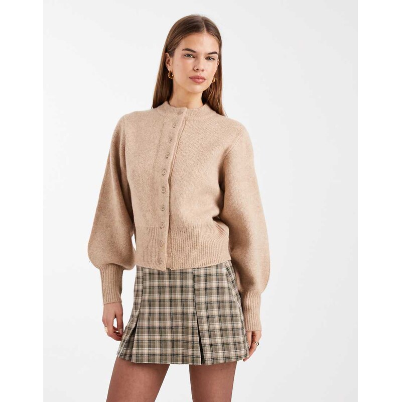 ASOS DESIGN compact fluffy cardigan with structured sleeve in mushroom 115514565