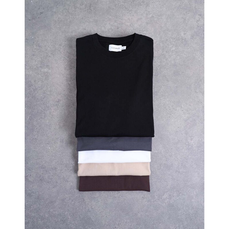 Topman 5 pack classic fit t-shirt in black, white, charcoal,
