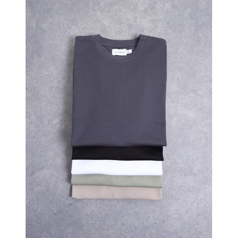 Topman 5 pack relaxed fit t-shirt in black, white, beige, sage