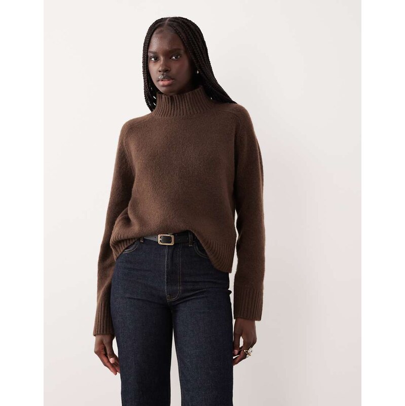 Abercrombie & Fitch funnel neck jumper in brown 112195532