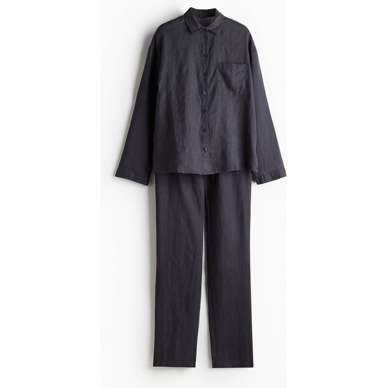 H&M - Pyžamo ze sepraného lnu - Antracitová Šedá