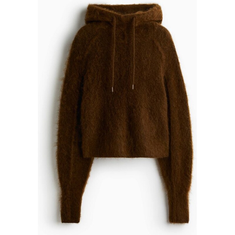 H&M - Svetr z mohérové směsis kapucí - hnědá 108429474
