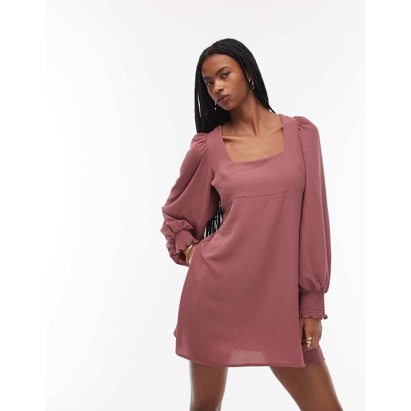 ASOS DESIGN square neck long sleeve dress with tie back detail