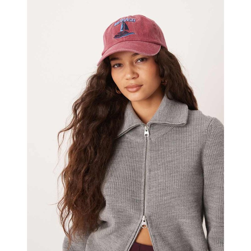 ASOS DESIGN sailing embroidered motif cap in washed red