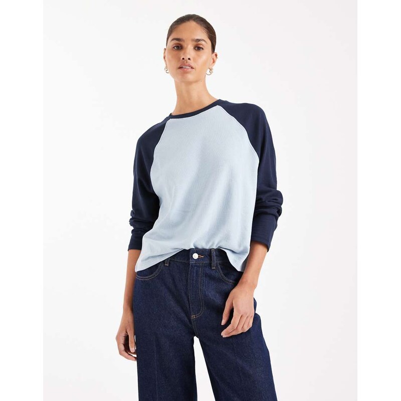 ASOS DESIGN textured oversized raglan long sleeve top in baby
