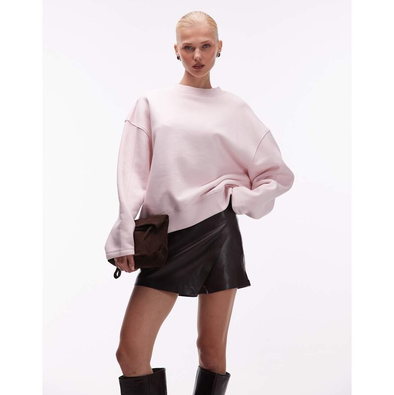 ASOS DESIGN premium 500gsm cocoon sleeve sweatshirt in pink-No