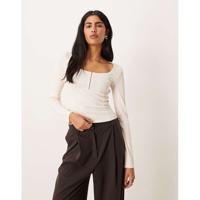 ASOS DESIGN scoop neck long sleeve top with seam detail in cream