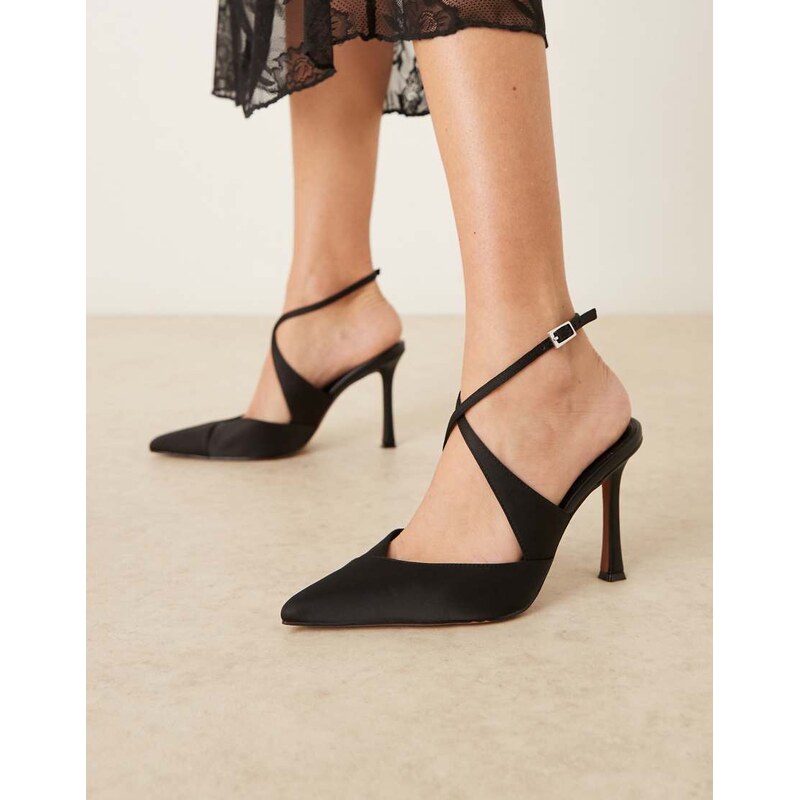 ASOS DESIGN Porscha cross over detail high heel shoes in black