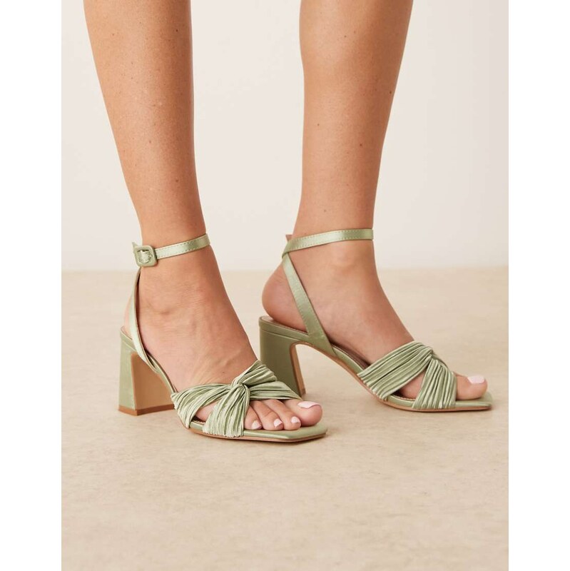 Be Mine Bridal Divaa plisse block heeled sandals in sage satin