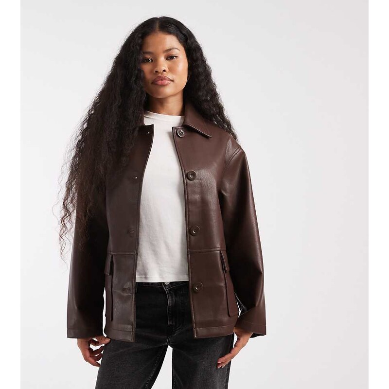 ASOS Petite ASOS DESIGN Petite leather look harrington jacket in 112278845