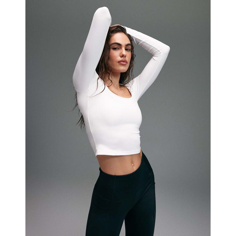 4505 active square long sleeve top in white