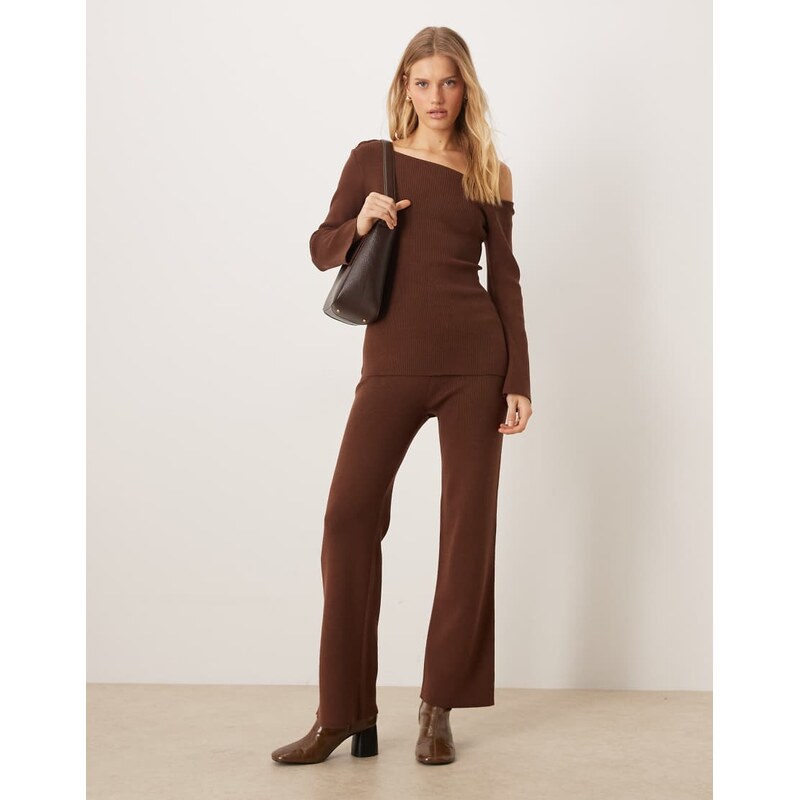 Pretty Lavish knitted trouser co-ord in brown