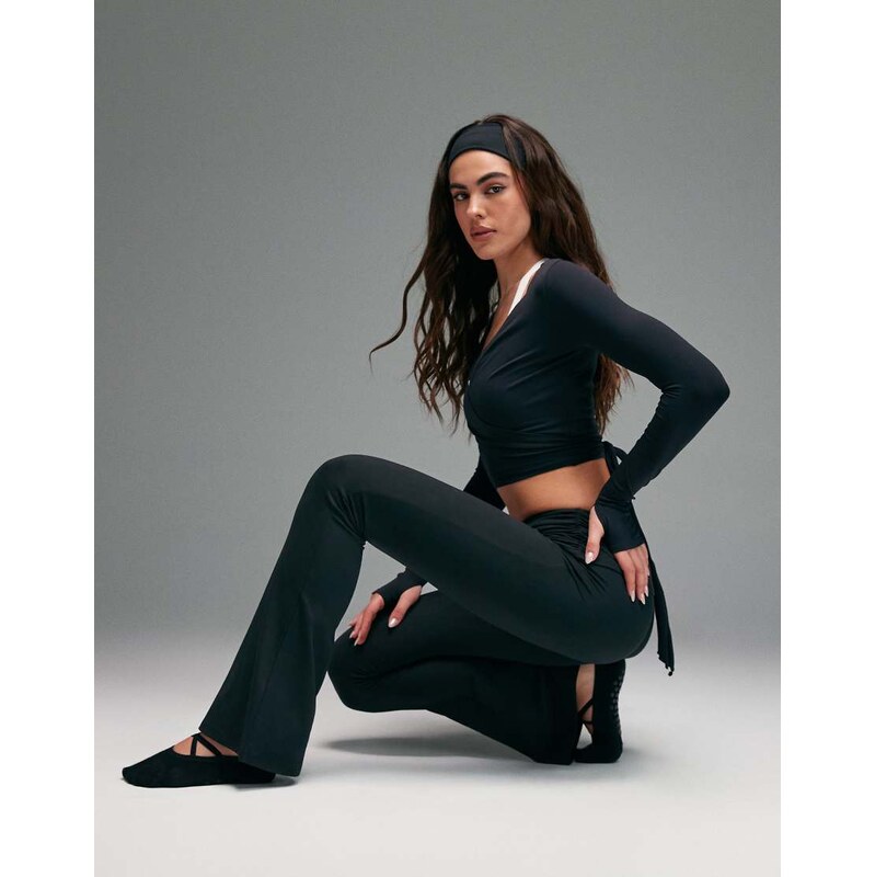 4505 soft touch ruched foldover waist slim kick yoga legging in black 113537319