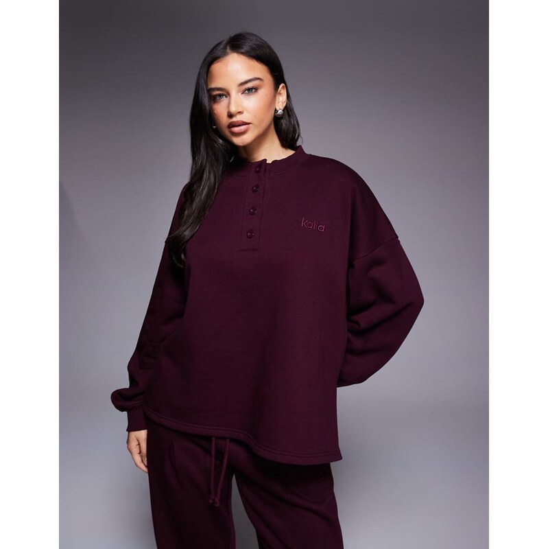 Kaiia cotton rich oversized button up henley sweatshirt co-ord in 112264316