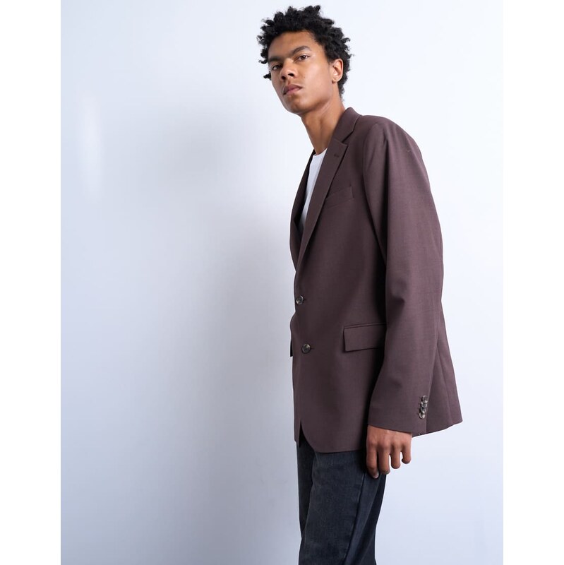 Topman relaxed wool touch blazer in chocolate-Brown