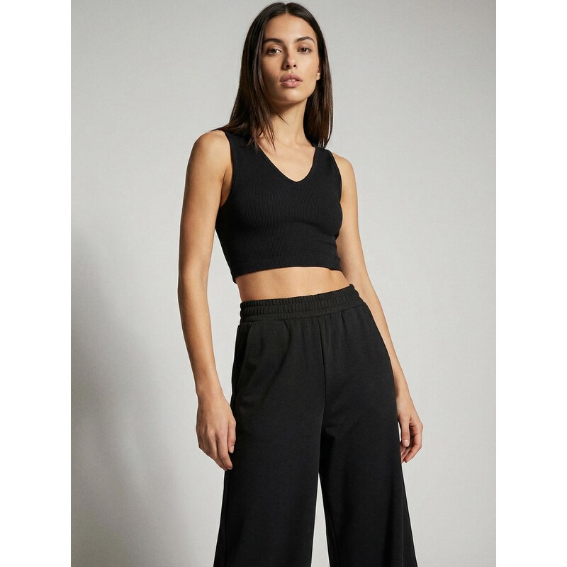 Sinsay - Bavlněný crop top - černá 111321123
