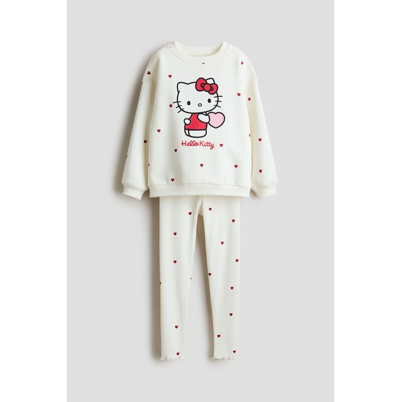 H&M - Dvoudílná souprava mikina a legíny - Krémová/Hello Kitty