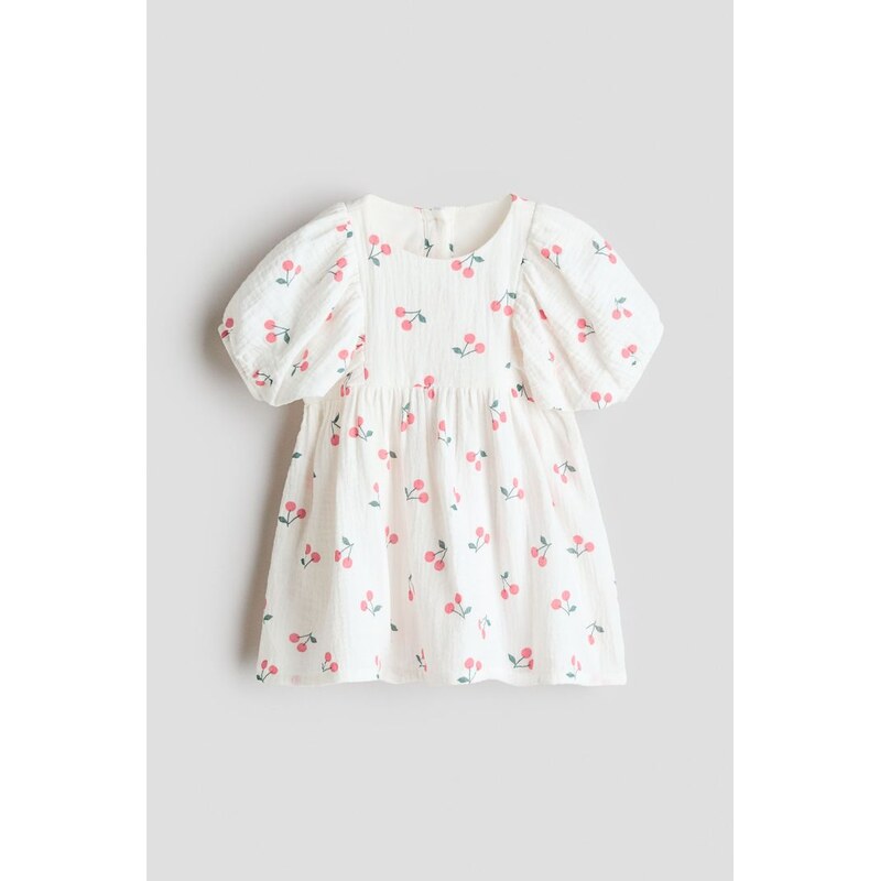 H&M - Bavlněné šaty z tkaniny seersucker - Bílá/Třešně