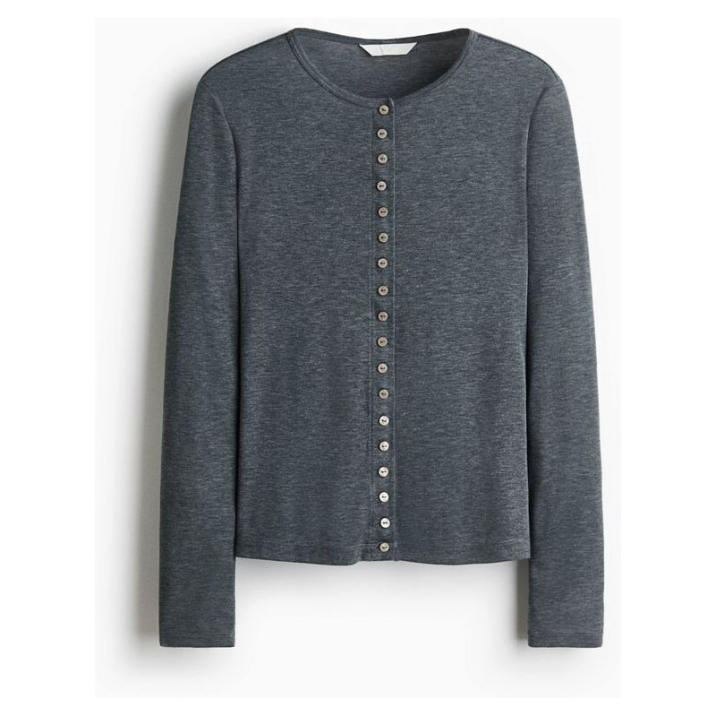 H&M - Lehounký propínací svetr - Tmavě Šedý Melír