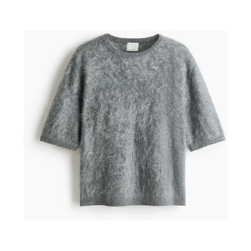 H&M - Česaný kašmírový top - šedá 112227036