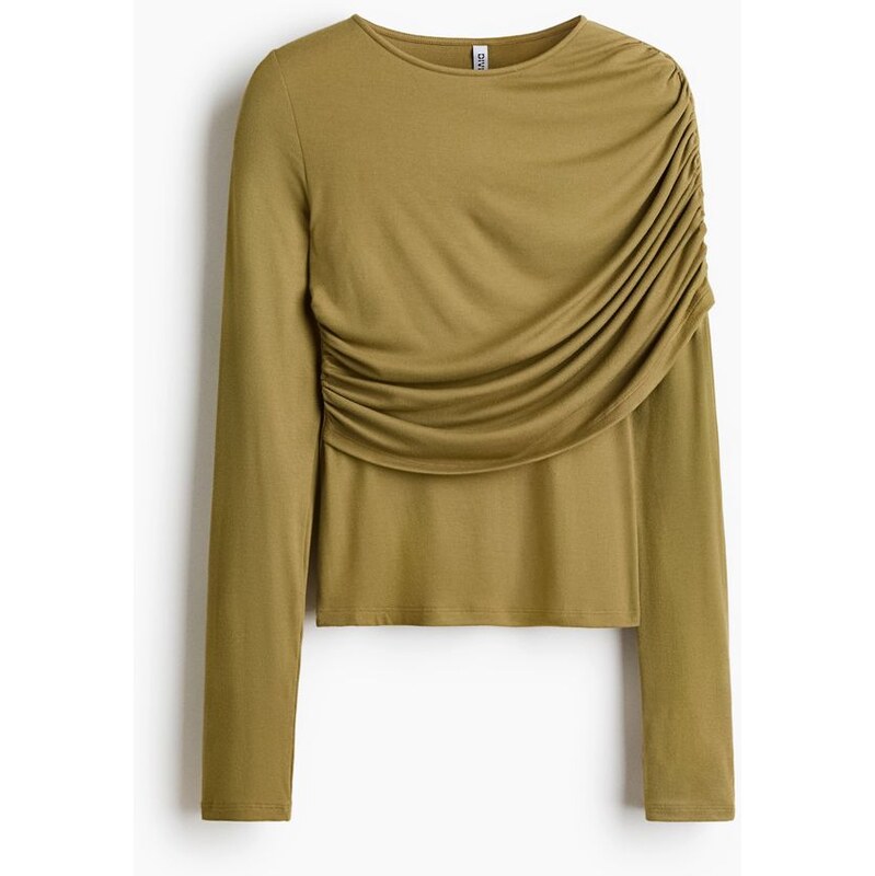 H&M - Řasený viskózový top - Zlatě Olivová