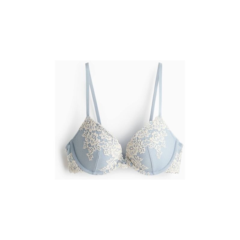 H&M - Krajková podprsenka push-up - Bleděmodrá/Krémová