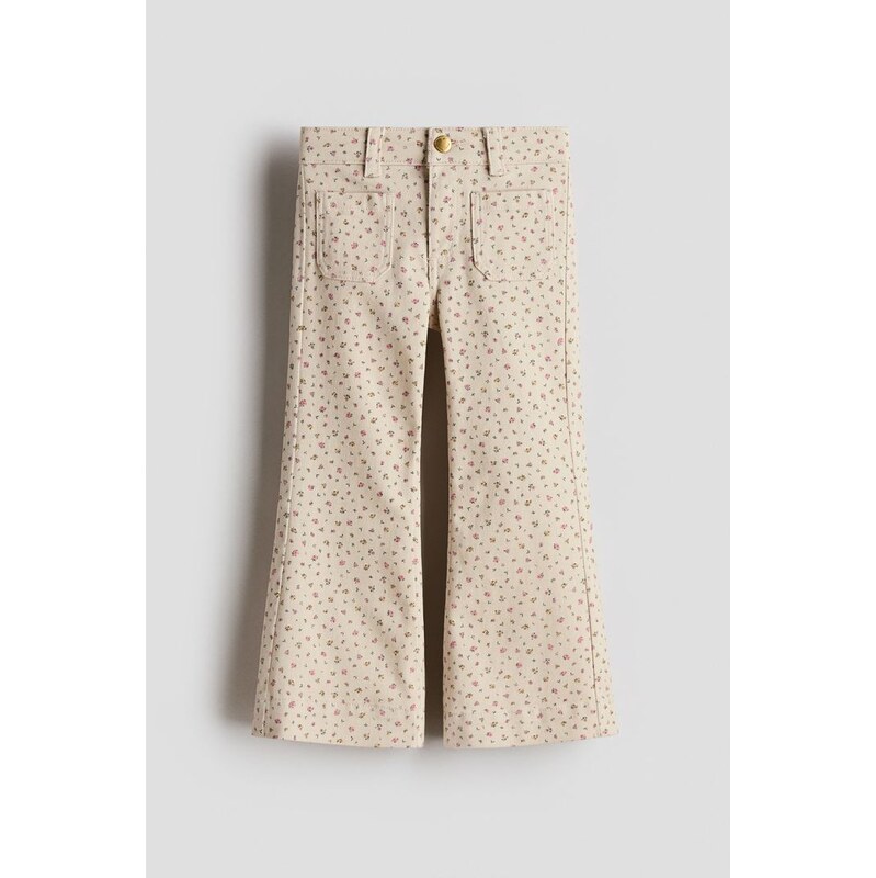 H&M - Džíny Flared - Béžová/Květy