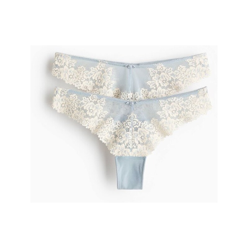 H&M - Krajkové kalhotky brazilian 2 kusy - modrá 112226968