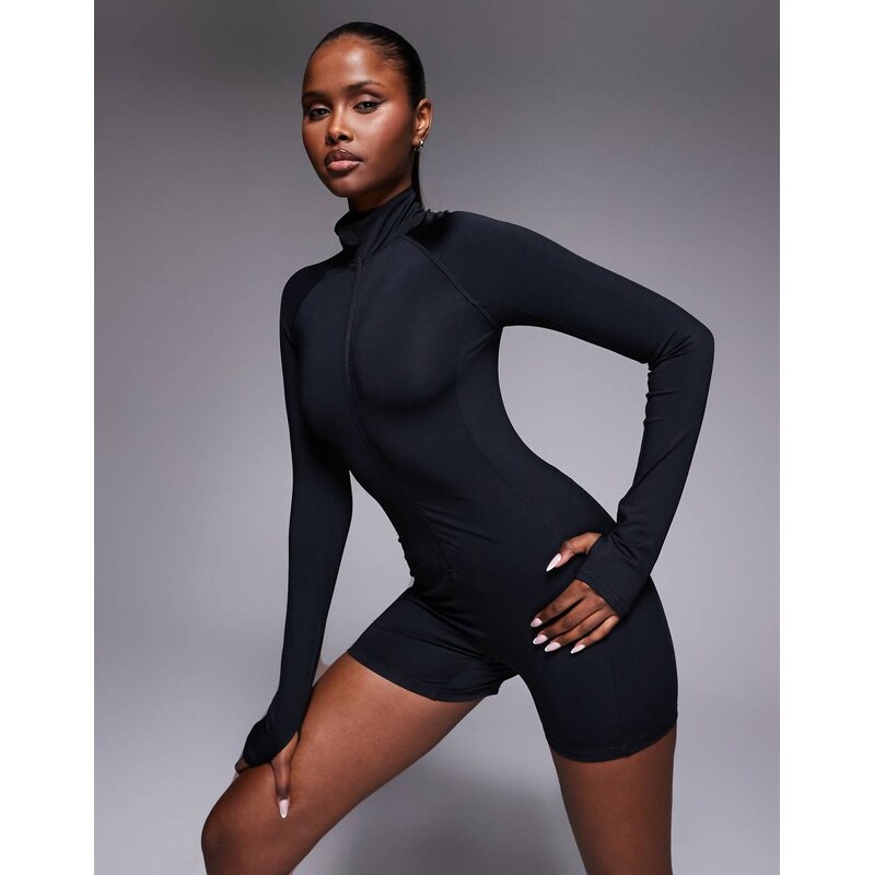 4505 active quick dry running zip up romper with zip phone pocket and 112231225