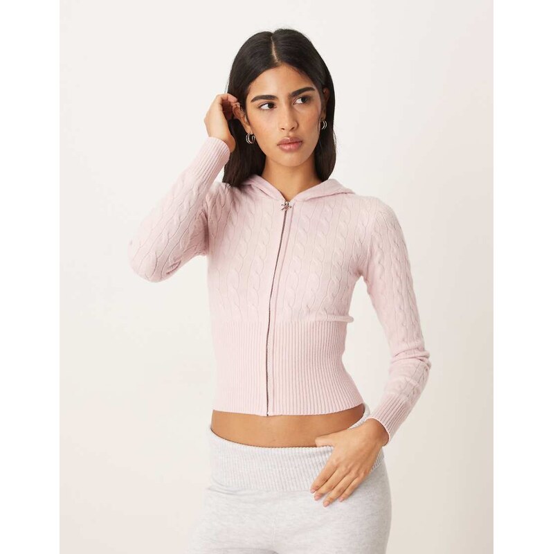 Hollister Gilly Hicks lightweight cable knit zip sweater in pink