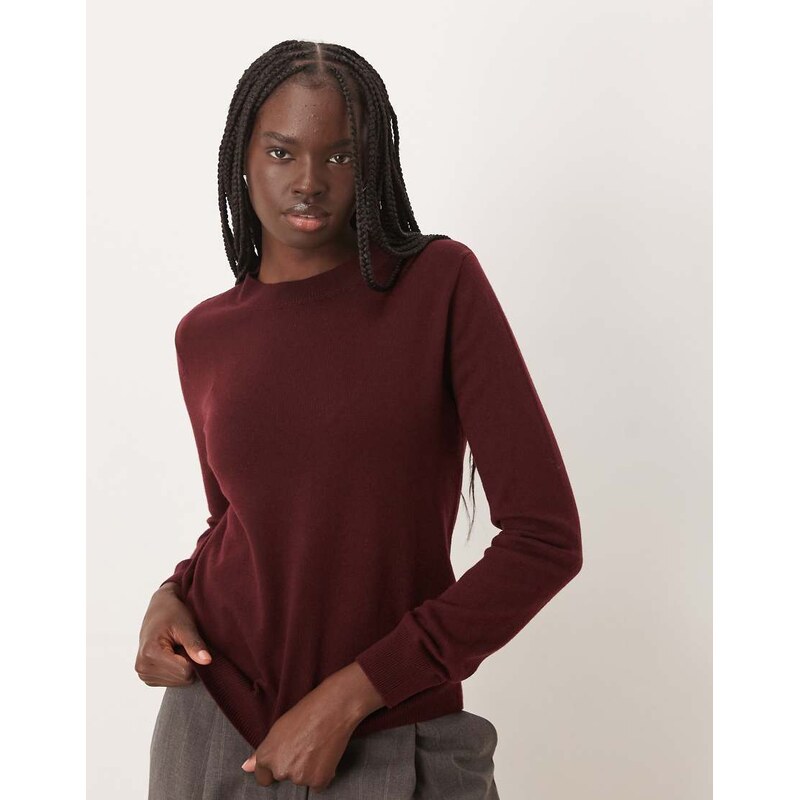 Mango mock neck knitted top in burgundy-Red 112231249