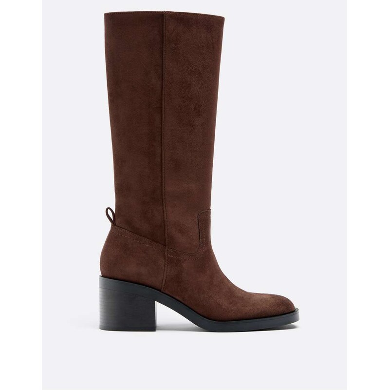 Stradivarius Knee length heeled boots in brown in brown