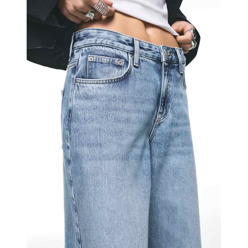 Pull&Bear Low-rise wide-leg jeans in medium blue
