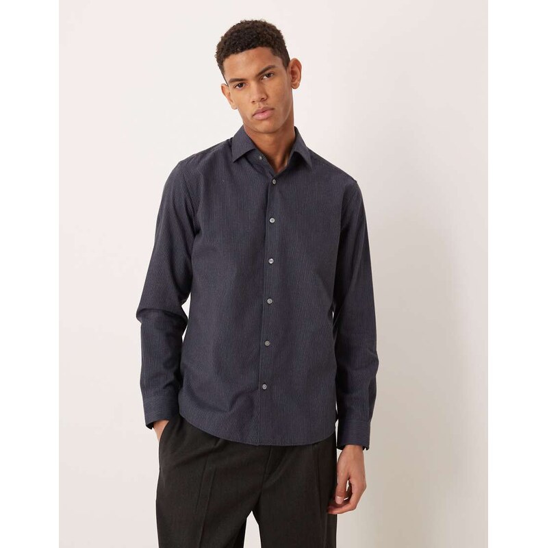 Mango 100% cotton shirt in dark blue pinstripe
