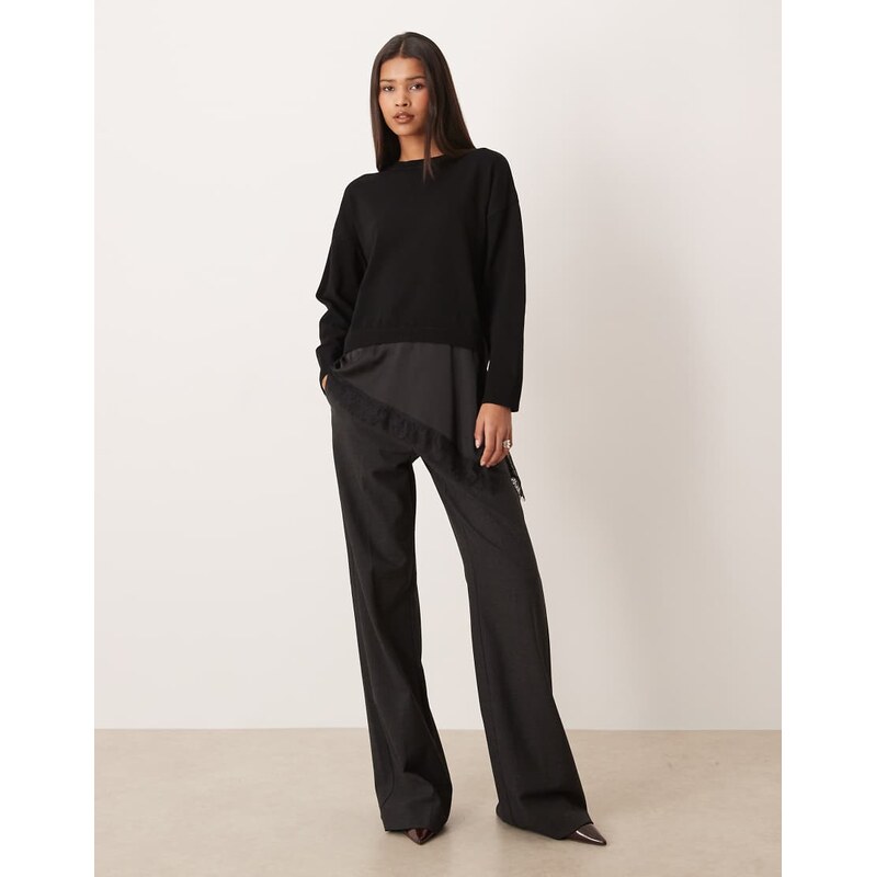 Mango jumper with satin and lace underlay in black