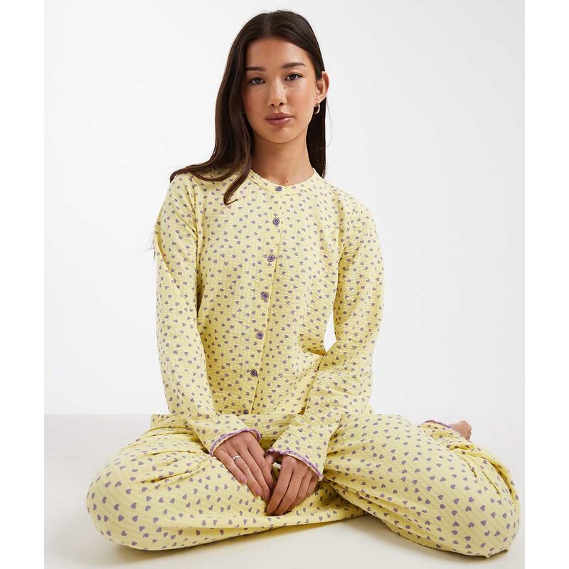 Threadbare valentines cotton mix button down pyjama set with hearts 115513534