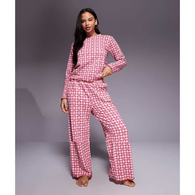 Threadbare valentines cotton mix gingham print pyjama set with