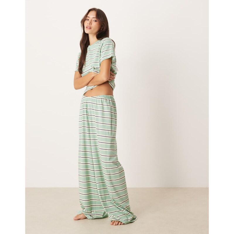 ASOS DESIGN mix & match pyjama trouser in sage & blue Stripe